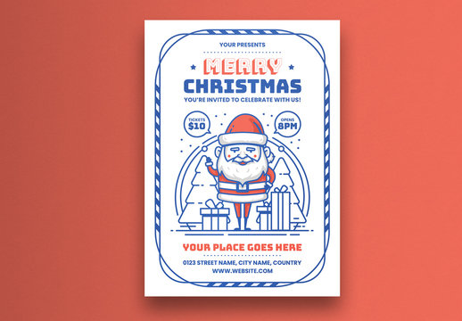 Christmas Illustrative Flyer Layout with Line Illustration