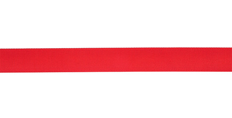 Beautiful flat red silk ribbon isolated on white background. Gift ribbon.