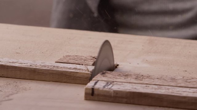Wood cutting on a homemade table saw