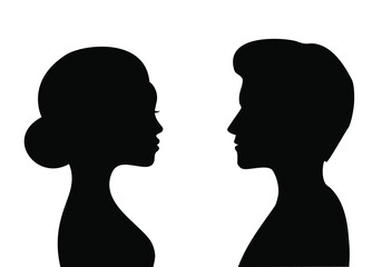 Male and female silhouettes opposite each other, isolated vector