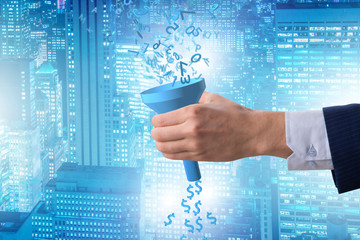 Data monetization concept with funnel and businessman