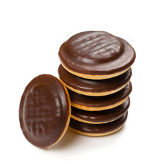 Round chocolate jaffa cake or biscuit cookie filled with natural jam