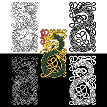 Monogram in the Celtic style with a dragon.
