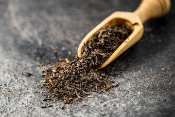 Dried black tea leaves.