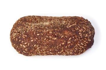 Homemade wholegrain rye bread, isolated on white background