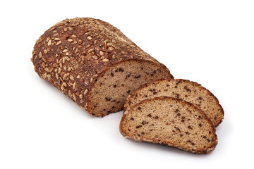 Homemade wholegrain rye bread, isolated on white background
