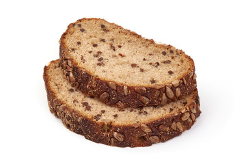 Homemade wholegrain sliced rye bread, isolated on white background