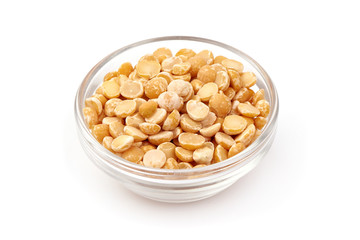 Bowl of dry peas, isolated on white background