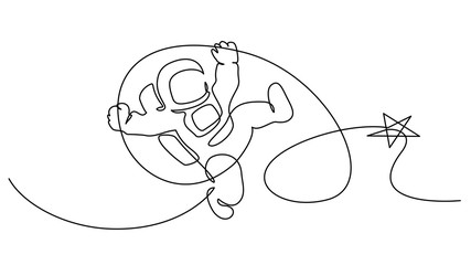 Astronaut logo one continuous line drawing Vector