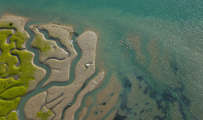 Odiel river, Aerial view, marshlands, Bahia de Cadiz Natural Park. Costa de la Luz, Cadiz province,...
