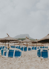 beach umbrellas after the close of the summer season