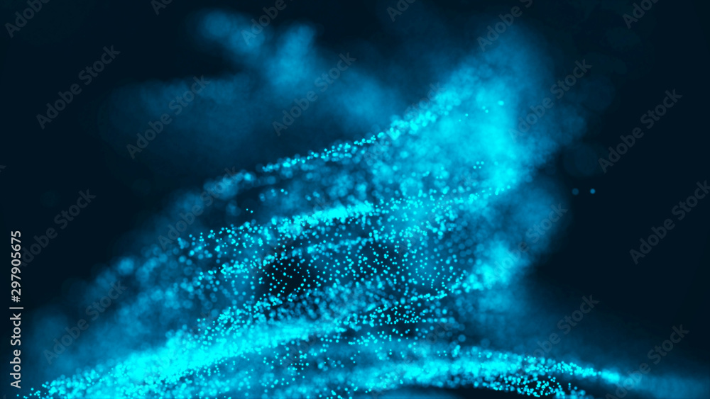 Aufkleber A whirlwind of luminous particles. Blast futuristic wave. Digital background. 3D rendering.