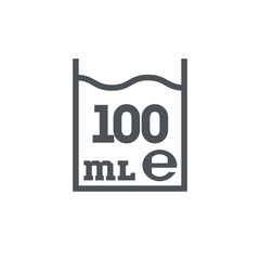 Liter l sign (l-mark) estimated volumes 100 milliliters (ml) Vector symbol packaging, labels used for prepacked foods, drinks different liters and milliliters. 100 ml vol single icon isolated on white
