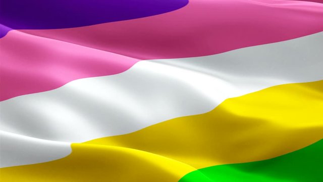 Rainbow Lesbian Pride Flag video waving in wind. new Lesbian marriage Flag background. Rainbow Pride LGBT Flag Looping Closeup 1080p Full HD 1920X1080 footage. Rainbow colors LGBT Labrys rights Pride 