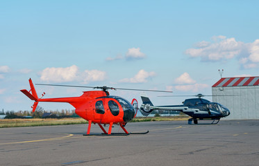 small commercial helicopter at the airport