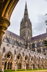 Obraz premium Salisbury, Kathedrale, Kreuzgang, Altstadt, Stadt, Wiltshire, Südengland, Frühling, England
