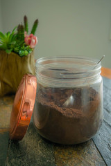 Ground coffee in a jar