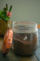 Ground coffee in a jar