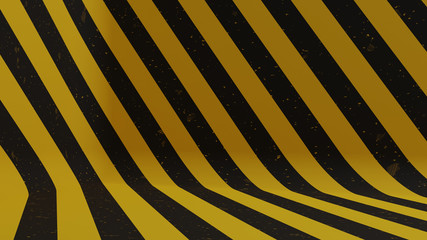 black yellow strips with scratch pattern, in 3d corner room