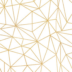 Abstract gold geometric shapes seamless pattern on white background.  Perfect for create invitations, cards, textile and other printing and beauty design.