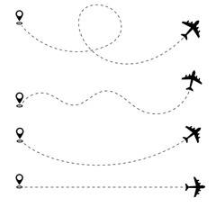 Airplane route. Airplane line path icon. Flat design. EPS 10. Vector illustration.