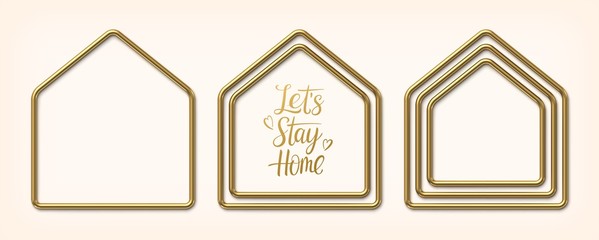 Set of golden frames in shape of houses