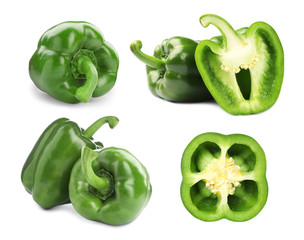 Ripe green bell pepper on white background