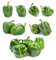 Ripe green bell pepper on white background