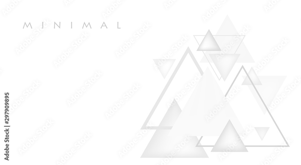 Poster White background with transparent triangles. Minimal bw vector graphic pattern