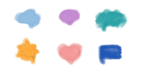 Speech bubble set. Multicolor watercolor banners isolated on white background.