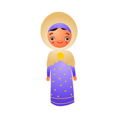 Arab girl in a traditional ethnic dress. Vector illustration in flat cartoon style.