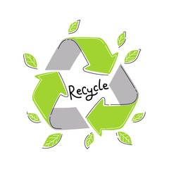 Green arrows recycle eco symbol vector illustration isolated on white background. Recycled sign with arrows. Vector illustration