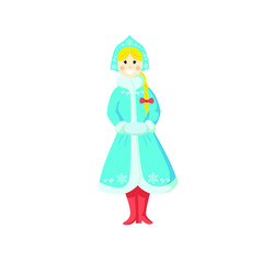 Snow Maiden character on a white background. New Year vector illustration in flat style.