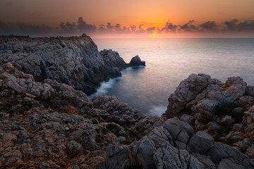 Punta Nati lighthouse area at west coast from Menorca Island, Spain.
