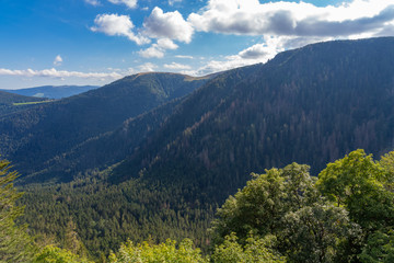 Fototapeta premium Schlucht Pass, France - 09 13 2019: Beautiful panoramic view of the Frankenthal-Missheimle Nature Reserve