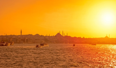 Muslim architecture and water transport in Turkey - Beautiful View touristic landmarks from sea...