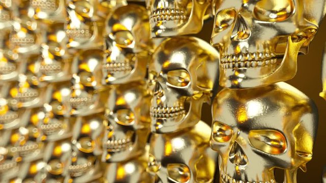 Wall of gold textured skulls