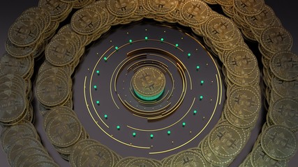 Bitcoin cryptocurrency symbol on dark background. Finance and busines