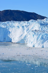 Greenland - bay of Eqip Sermia: glacier Eqi - world heritage, affected by global warming and climate change, ice breaking of, glacial tongue, environmental protection
