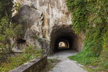 old road with tunnel on the shores of Lake Garda