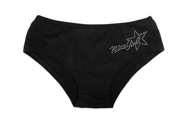 Black women`s panties on a white background