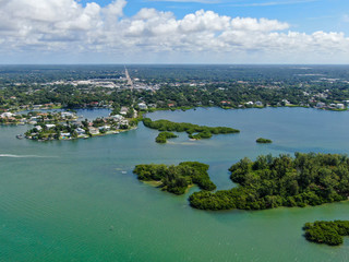 Aerial view of Siesta Key, barrier island in the Gulf of Mexico, coast of Sarasota, Florida. USA.
