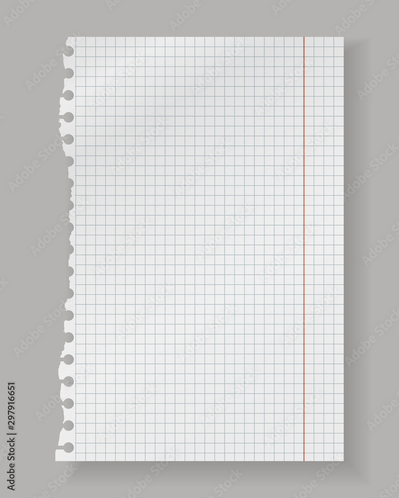 Poster torn, ripped and squared note, notebook paper sheet with soft shadow are on grey background. vector 