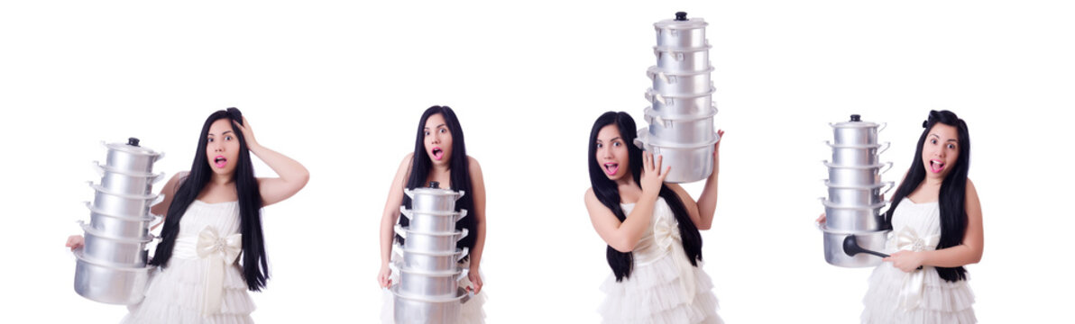 Woman cook isolated on the white background