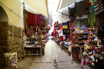 colorful market of Pisac in the Andes of Peru