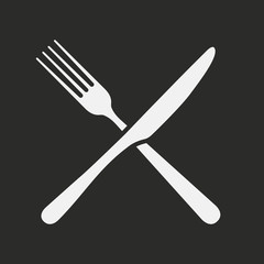 Vector Restaurant icons. Fork and knife icon isolated on black background. 