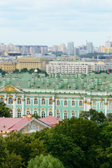 Naklejka premium Saint Petersburg, Russia, August 2019. Panoramic aerial view of the city from the dome of Saint Isaac Cathedral. In this image is visible the Ermitage Museum