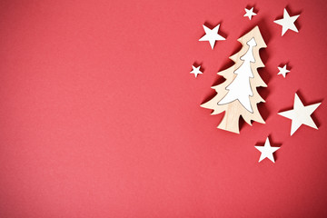 Seasonal greeting card concept with Christmas tree and stars