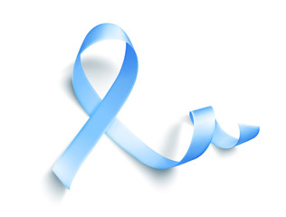 Satin blue ribbon over white background. Realistic medical symbol for prostate cancer awareness month in november.
