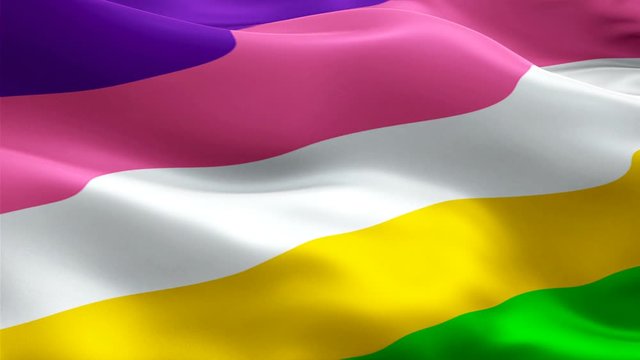 Lesbian Flag Rainbow waving. 3d Labrys Pride Symbol flag waving Isolated. Sign of Rainbow seamless loop animation. Lesbian flag HD resolution Background. LGBT rights Rainbow Pride Flag 1080p Full HD v